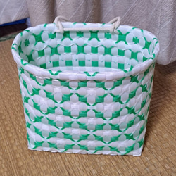 PPバンドかご(模様編み はけご 小)収穫かご、プラカゴ 模様c-白