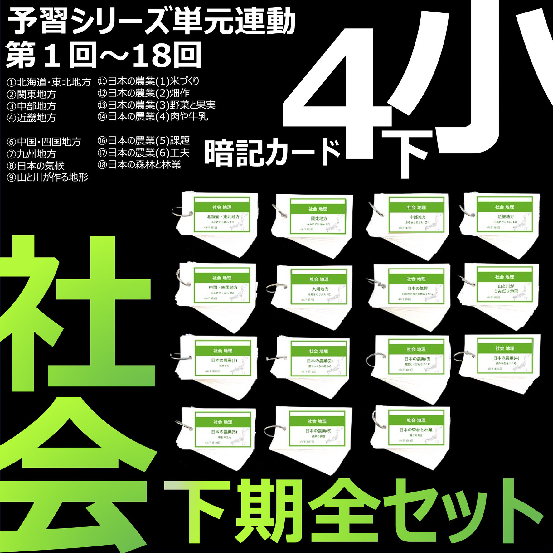 中学受験 暗記カード【4年下 社会全セット 1-18回】 組分けテスト対策
