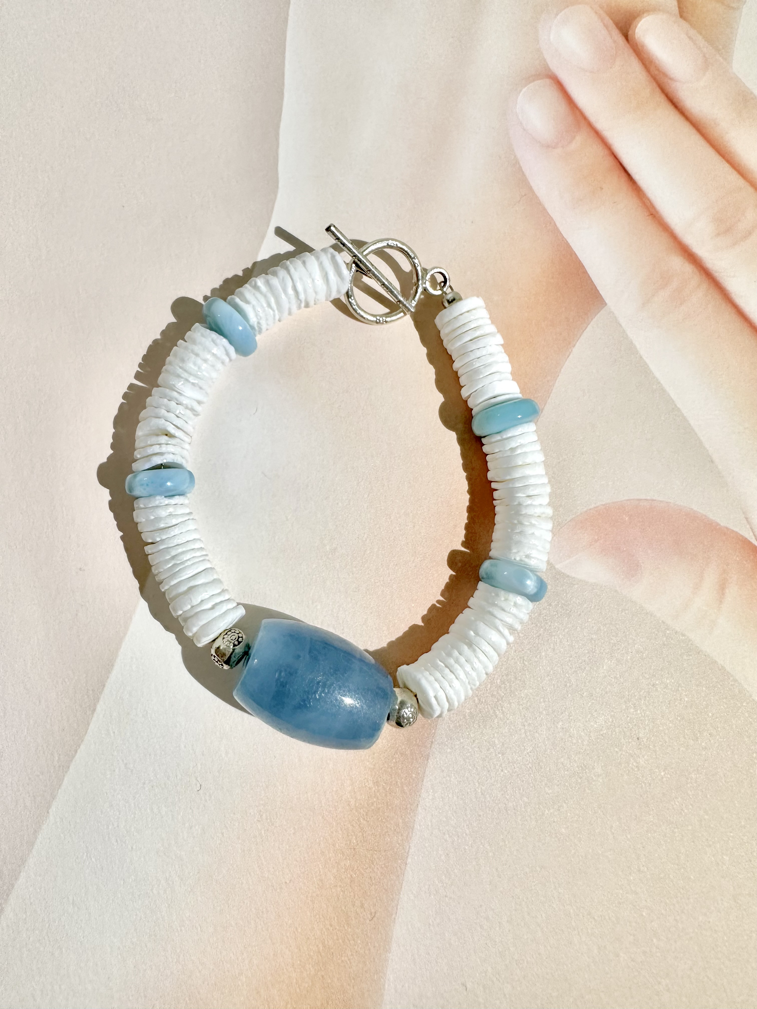 SV925  樽型　アクアマリン　ラリマー　シェル　ブレスレット