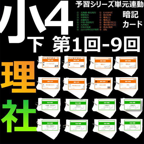 中学受験 暗記カード【4年上 社会・理科 1-9回】組分けテスト対策 予シリ