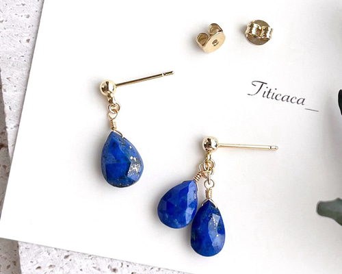 ラピスラズリ ファセットカット ペアシェイプ 一粒 大人ピアス 14kgf ラピスラズリ ファセットカット ペアシェイプ 一粒 大人ピアス 14kgf