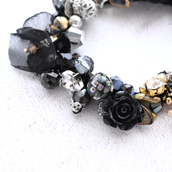 超早割クリスマス✨ブラック ローズ×シフォン シュシュ＊ブレスレット 5枚目の画像