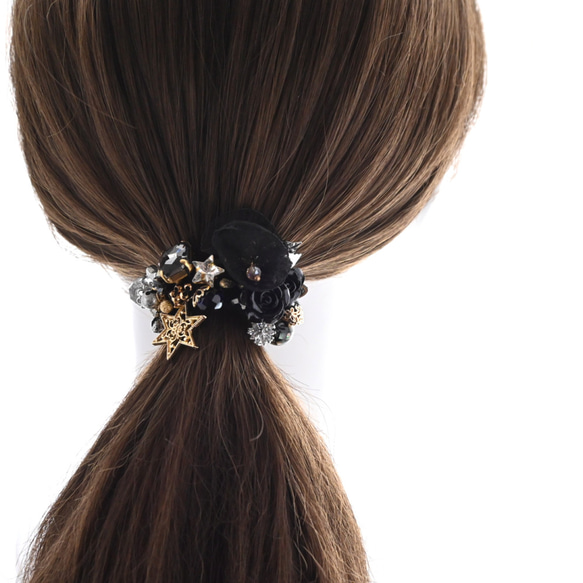 超早割クリスマス✨ブラック ローズ×シフォン シュシュ＊ブレスレット 9枚目の画像