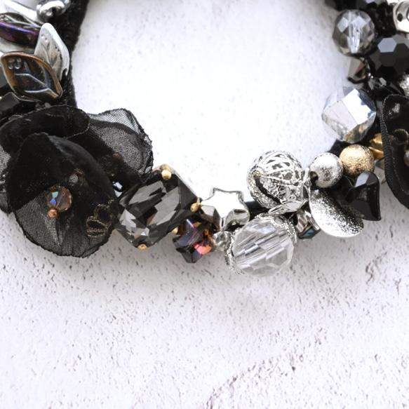 超早割クリスマス✨ブラック ローズ×シフォン シュシュ＊ブレスレット 8枚目の画像
