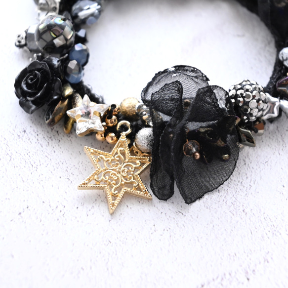 超早割クリスマス✨ブラック ローズ×シフォン シュシュ＊ブレスレット 6枚目の画像