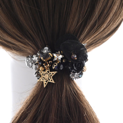 超早割クリスマス✨ブラック ローズ×シフォン シュシュ＊ブレスレット 2枚目の画像