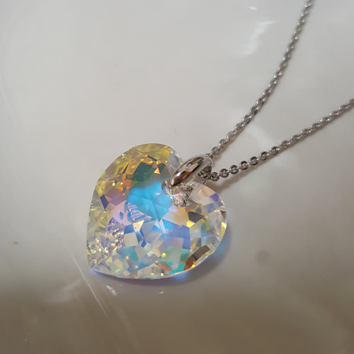 スワロフスキーパーツ使用 大粒1.8cm! ハートネックレス - クリスタル