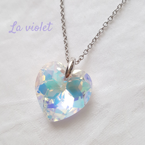 スワロフスキーパーツ使用 大粒1.8cm! ハートネックレス - クリスタル