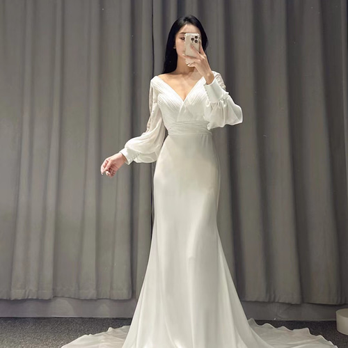 Taniimntke] イブニングドレス花嫁ドレスマーメイドドレス深めVネックマキシ丈ワンピーススリムスリットエレガントフェミニン エレガント  マーメイド風ウエディングドレス Vネックドレス 魅惑の花レース トレーン | David1021k Dress(ダヴィドレス) [Taniimntke] イブニングドレス花嫁ドレスマーメイドドレス深めVネックマキシ丈ワンピーススリムスリットエレガントフェミニン