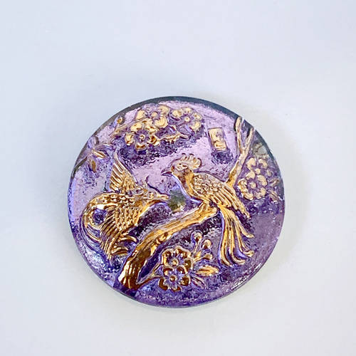 チェコガラスカボション 鳳凰 ピンク/水色/ゴールド 27mm
