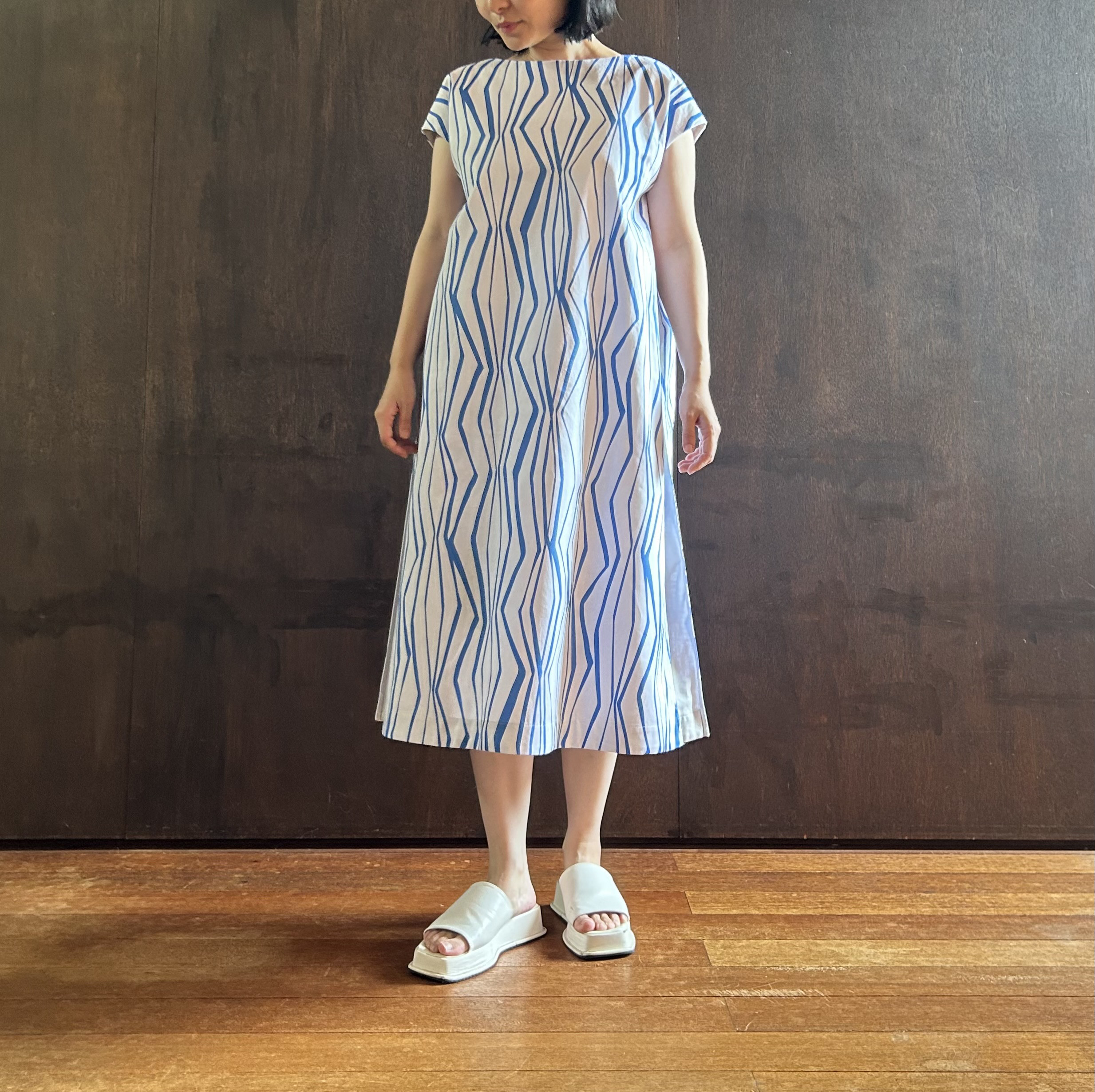 フレンチスリーブ・コンビネーションドレス　ウォーターフロウ／ライトグレイ