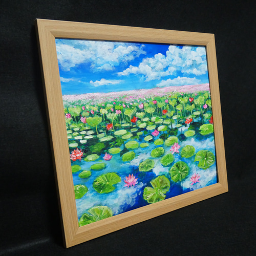 油絵 油彩 油彩画 絵 絵画 【水面映る蓮】 絵画 HR 通販