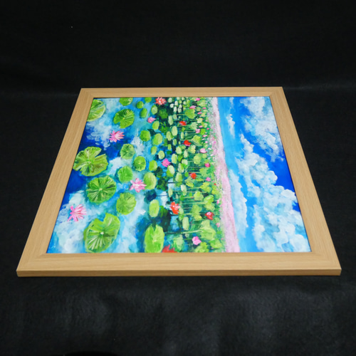 油絵 油彩 油彩画 絵 絵画 【水面映る蓮】 絵画 HR 通販 17993054