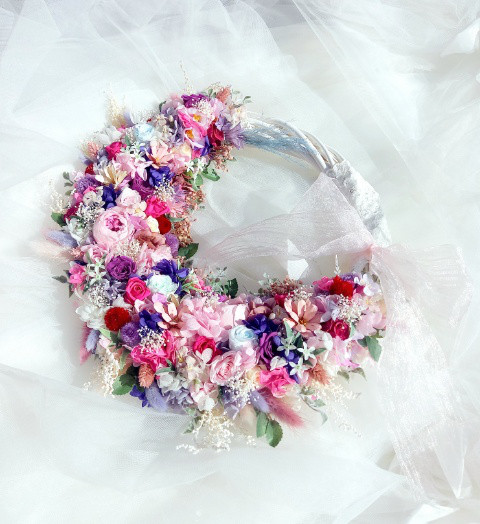 ♡受注対応♡プリザーブドフラワーリースブーケ ウェディング専門店フープブーケリボンブーケブートニア花冠オーダー承ります