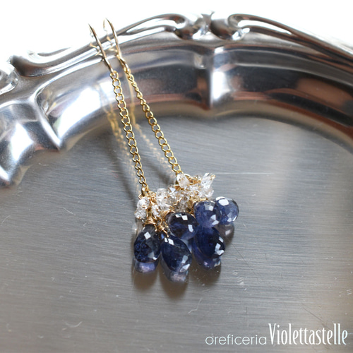 14kgf アイオライトとハーキマーのピアス ピアス（フープ