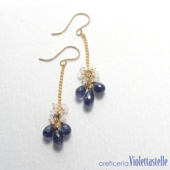 14kgf アイオライトとハーキマーのピアス ピアス（フープ