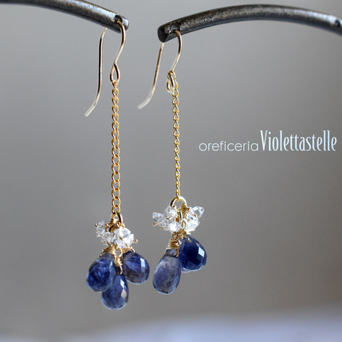 14kgf アイオライトとハーキマーのピアス ピアス（フープ