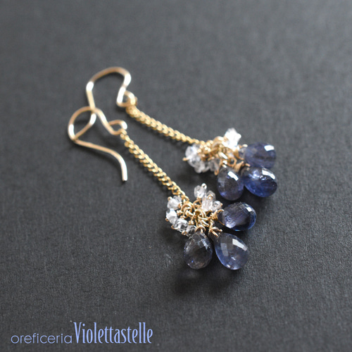 14kgf アイオライトとハーキマーのピアス ピアス（フープ