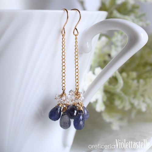 14kgf アイオライトとハーキマーのピアス ピアス（フープ