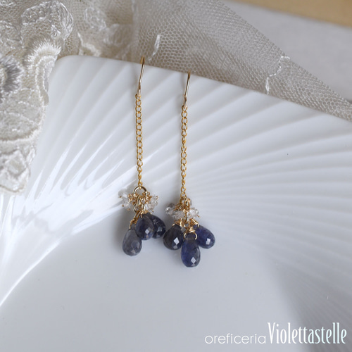 14kgf アイオライトとハーキマーのピアス ピアス（フープ