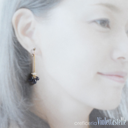 14kgf アイオライトとハーキマーのピアス ピアス（フープ