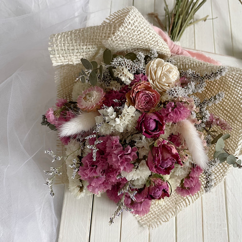 ♬送料込み♬ドライフラワースワッグブーケ♬ピンクバラ ドライ