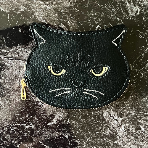 ANTEPRIMA 猫耳型 ブラック コインケース 黒猫シリーズ 猫好きが作ったイカ耳猫の小銭入れ 黒猫オコ顔D