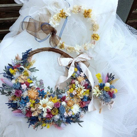 ♡受注対応♡プリザーブドフラワーリースブーケ ウェディング専門店フープブーケリボンブーケブートニア花冠オーダー承ります
