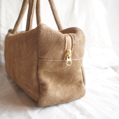 レザーハンドバッグ(ベージュ・スエード) ボストンバッグ ミニバッグ