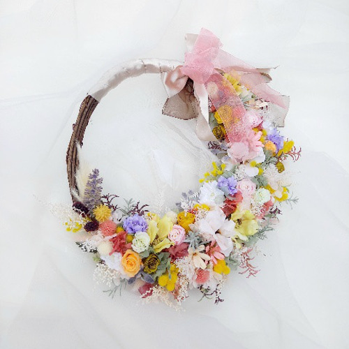 直径３８センチリース✳︎ウェディングブーケ　and ブートニア　set 玄関飾り 直径38センチリース✳︎ウェディングブーケ and ブートニア