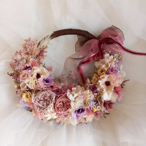 花々のリースブーケ （♡受注対応♡プリザーブドフラワーリースブーケ  