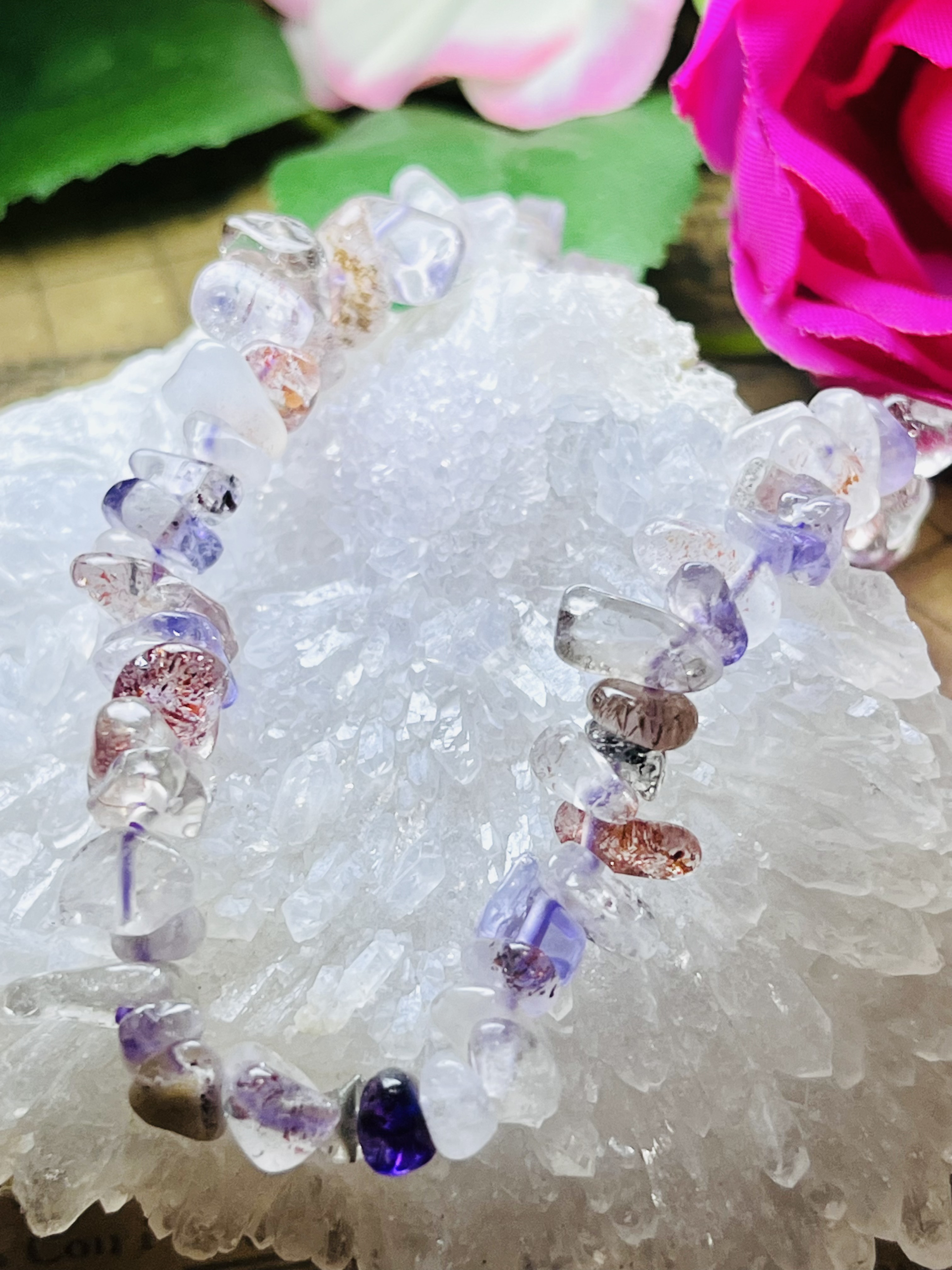 スーパーセブン✨　細石ブレスレット　アメジスト　スモーキー　クリスタル　原石