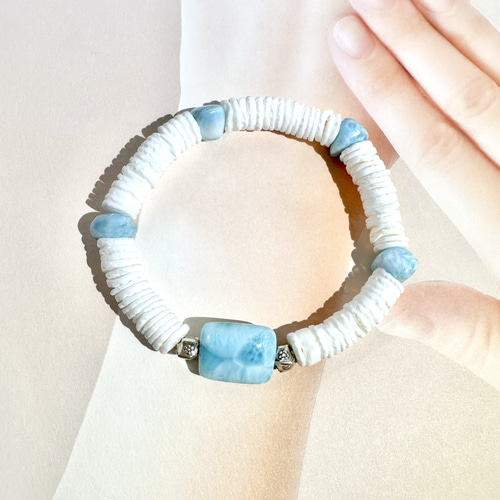 カレンシルバー　シェル　ラリマー　ブレスレット カレンシルバー シェル ラリマー ブレスレット ブレスレット sango