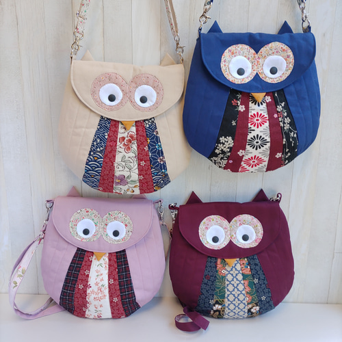 ☆和風フクロウのまん丸ポシェット4種☆パッチリお目々がキュートな  