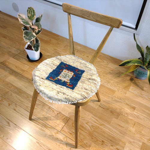 ペルシャ　ギャッベ ミニマット 円形　39×39 グレー　生命の木　ヤギ 秋の目玉品】ペルシャ ギャッベ ミニマット 40Φ39cm 円形 丸型