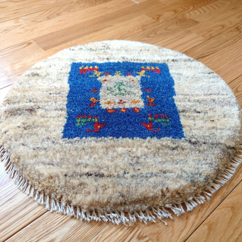 ペルシャ　ギャッベ ミニマット 円形　39×39 グレー　生命の木　ヤギ 秋の目玉品】ペルシャ ギャッベ ミニマット 40Φ39cm 円形 丸型