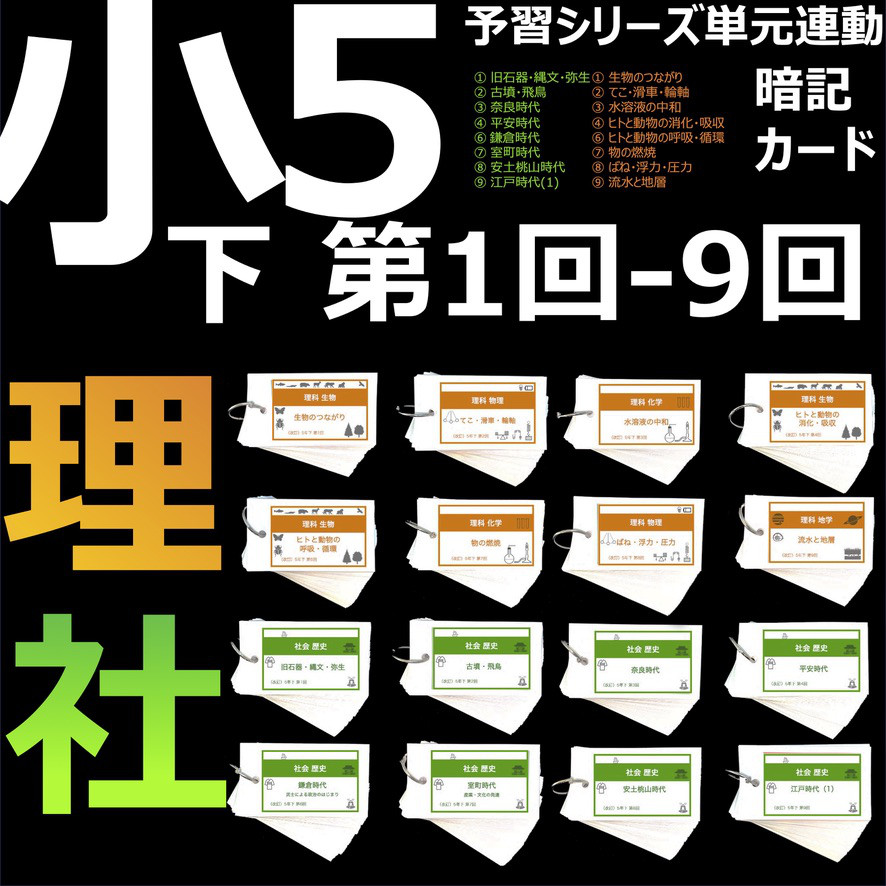中学受験 暗記カード【5年下 社会・理科1-9回】 組分けテスト対策