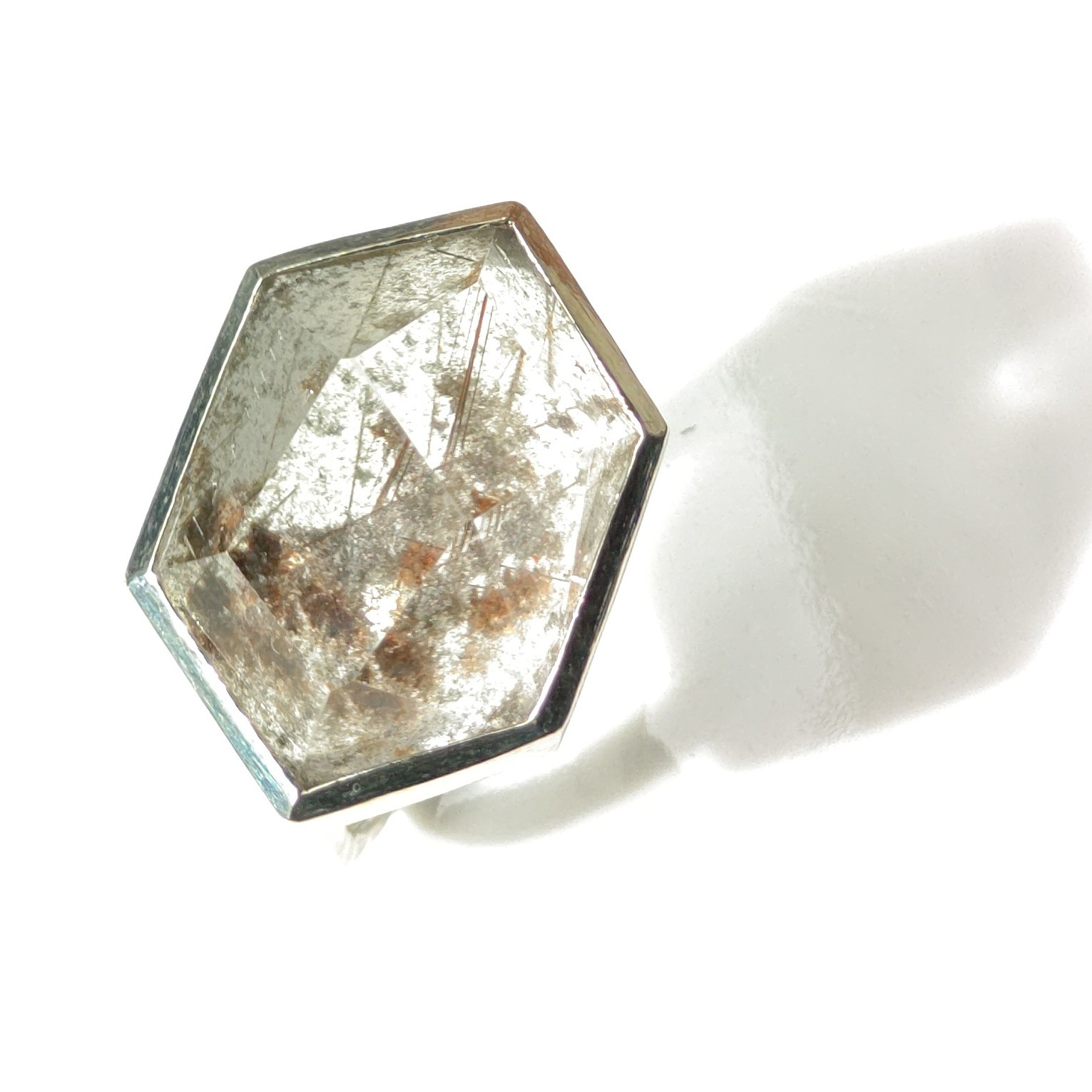 ガーデンルチルクォーツ　Ｌ六角　立体カット　シルバーSV925リング