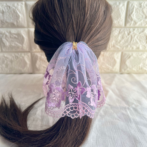 完売】ポニーフック【ライラック】ヴェールのようなヘアアクセサリー