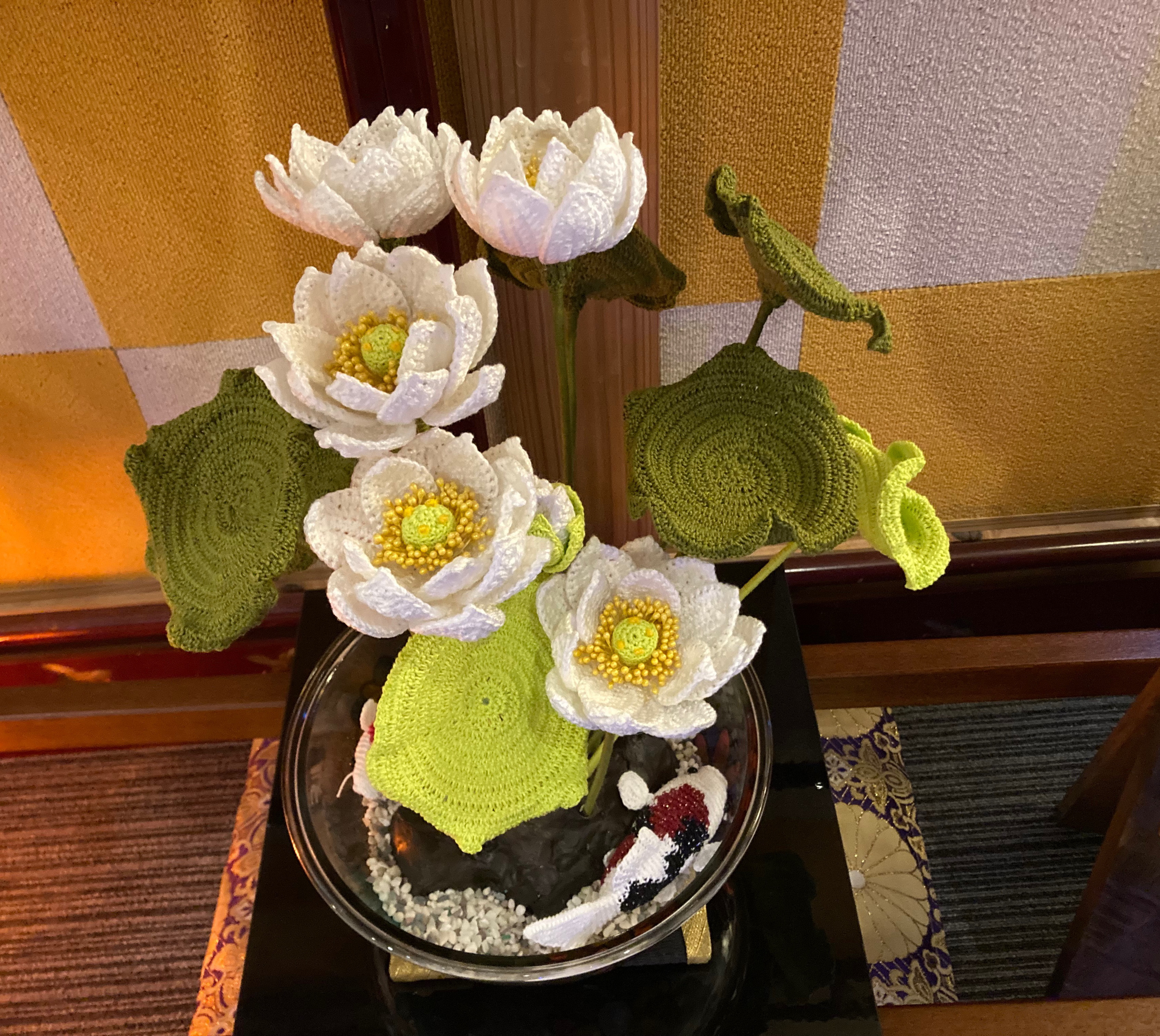 蓮の花と鯉　Lotus Flower with Koi – Handmade Artwork