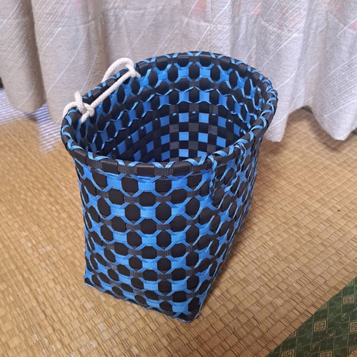PPバンドかご(ベルト通し付き はけご 小)収穫かご、プラカゴ 模様e黒