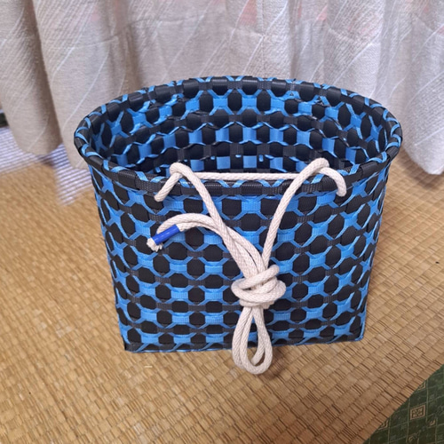 PPバンドかご(ベルト通し付き はけご 小)収穫かご、プラカゴ 模様e黒