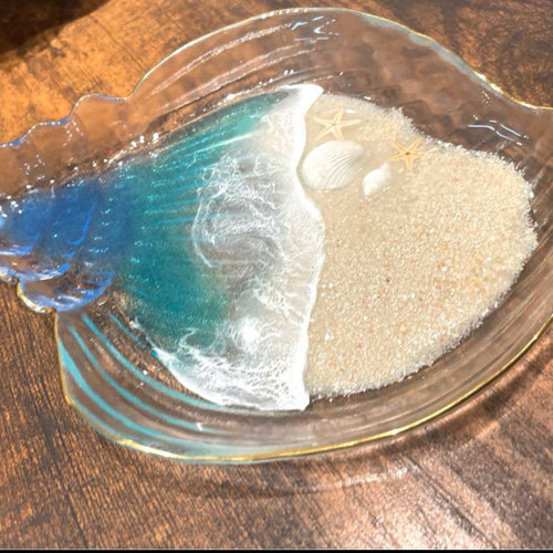 海レジン　アクセサリー　小物入れ 海のインテリア収納BOX 海のトレイ 小物入れ 波紋 波 海