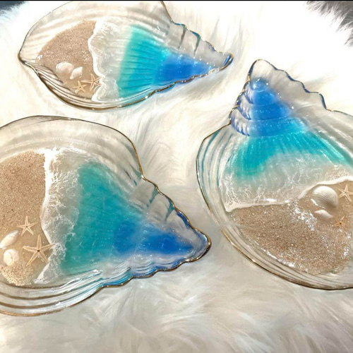 海レジン　アクセサリー　小物入れ 海色アクセサリートレイ✳︎海レジンアート | 花と海と