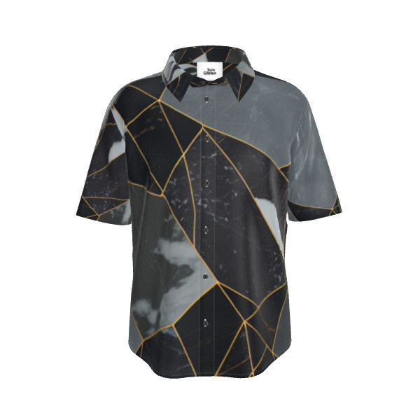 金色の線や高級感あふれる神秘的でシックな大理石がお洒落 ボタンアップシャツ 半袖