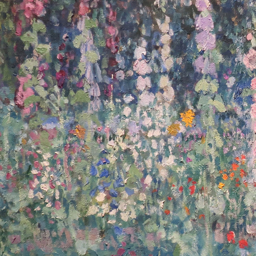 ホリーホックの庭園絵画アートポスター☆印象派女性花柄