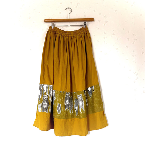 ミナペルホネン alive mustard ボリューム フレアースカート マキシ丈