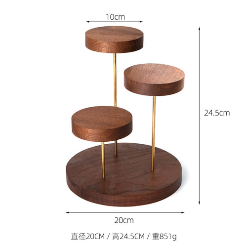 アクセサリーディスプレイスタンド ジュエリー展示台 三重層 円形 木製