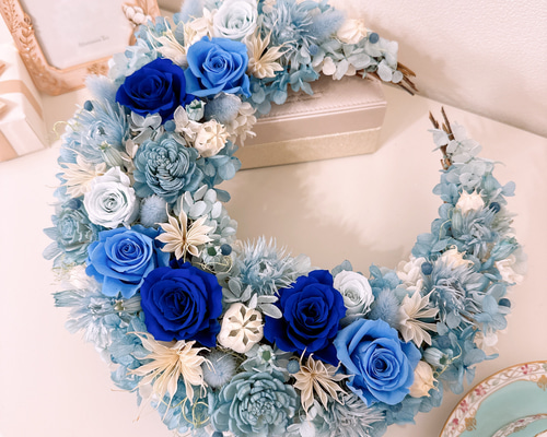 バラと紫陽花のビタミンカラー三日月リース 5d4c62e8ae60811eba662a0939b913