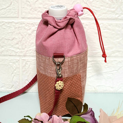 【Rosemary様】水筒カバー　ハンドメイド　サーモス500ml　ハート柄 flapper_bags ペットボトルホルダー 保冷 おしゃれ 巾着 500mL